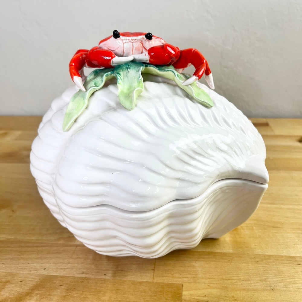 Vintage Harvest Collection Hand Painted Ceramic Clam Shell Soup Tureen 3D‎ Crab